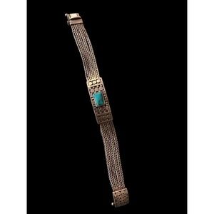 925 Sterling Silver Turkish Braided Bracelet With Turquoise Stone 1960s
